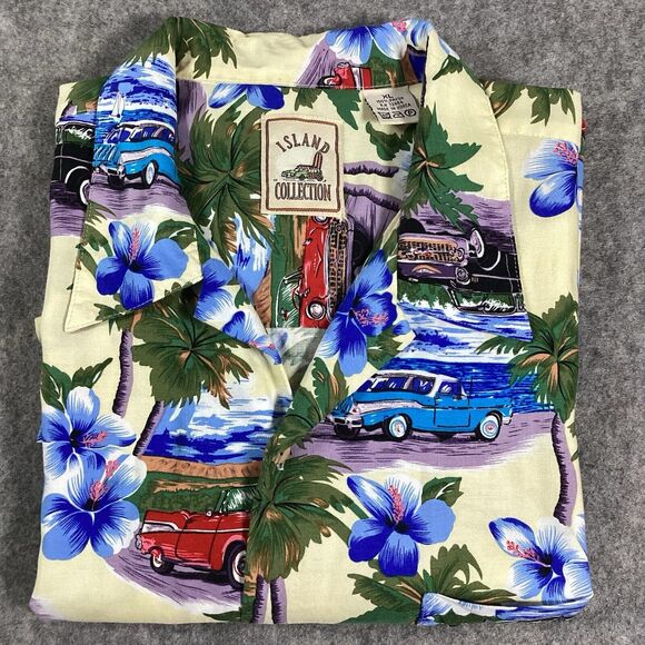 Vtg Island CollectionHawaiian Button Up Mens XL Classic Chevrolet Cars Floral - Picture 3 of 11